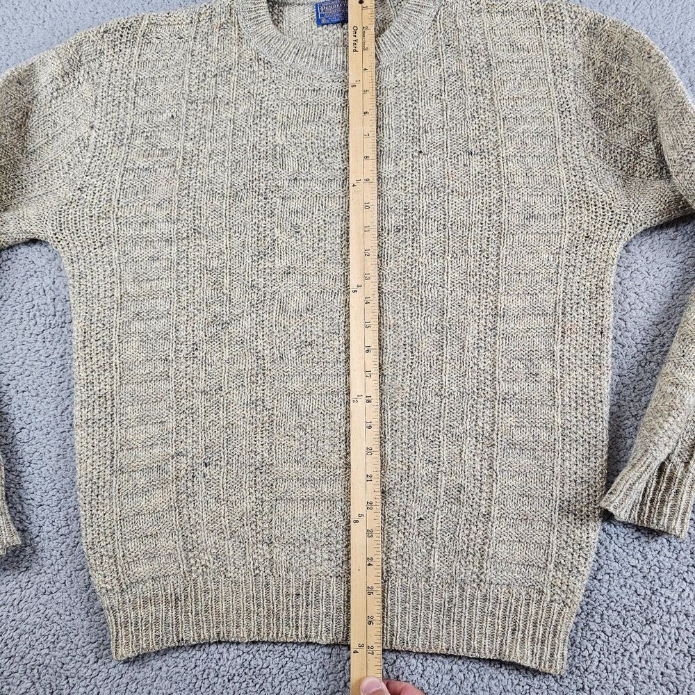 Vintage Pendleton Sweater Men Large Khaki Wool USA 60s 70s Ribbed Textured Crew - Picture 6 of 9
